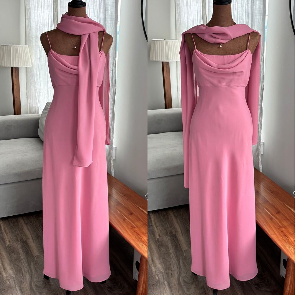 90s Vintage Michaelangelo Pink Mauve Formal Gown Cowl Neck Scarf Shawl Size 2